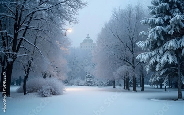 Obraz Christmas snowfall in park. High quality