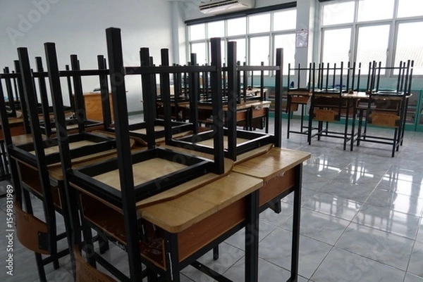 Fototapeta Tables and chairs in the classroom