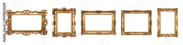 Fototapeta PNG Elegant ornate gold frames display, element set on transparent background