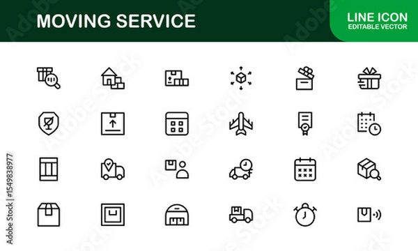 Fototapeta Moving Service Line Icon Pack. Minimal, unique collection showcasing professional moving, shipping, cargo, and transport symbols. Perfectly designed for versatile use.