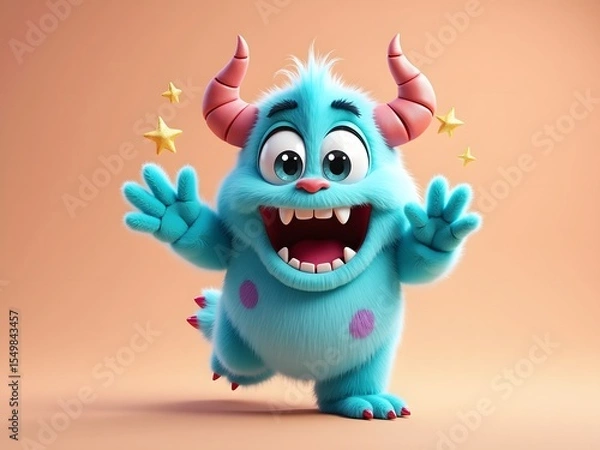 Obraz Cute and Cheerful Blue Monster Character with Happy Expression