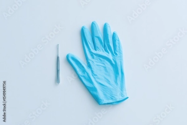 Fototapeta pair of artistically placed minimalist surgical gloves on plain white background