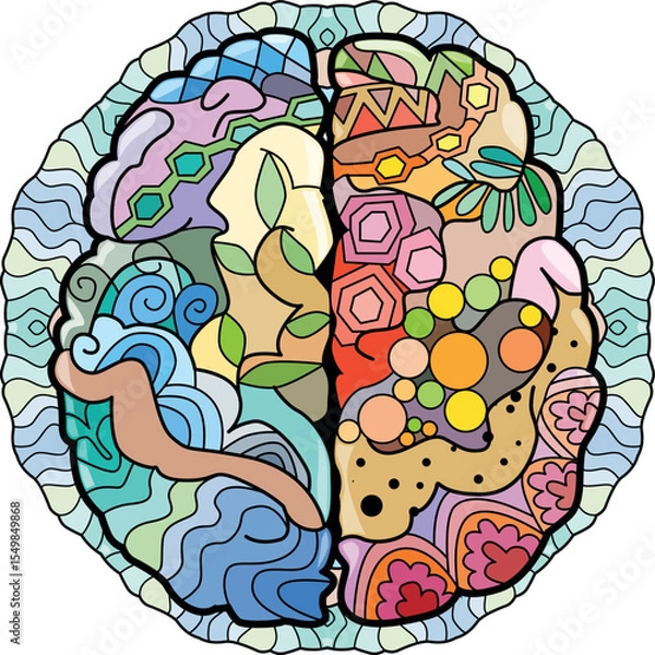 Fototapeta Brain image in zentangle style on mandala