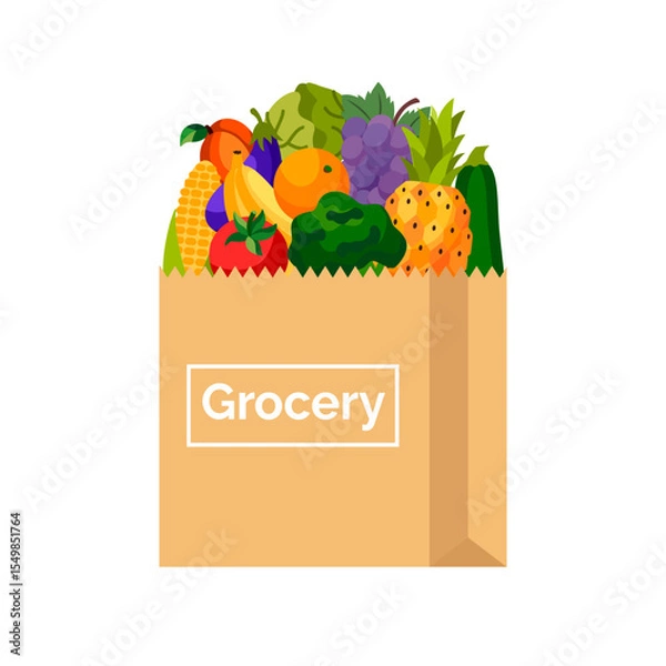 Obraz Paper bag with vegetables and fruits.
