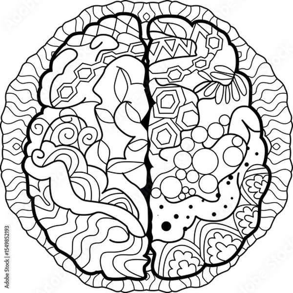 Fototapeta Brain image in zentangle style on mandala for coloring
