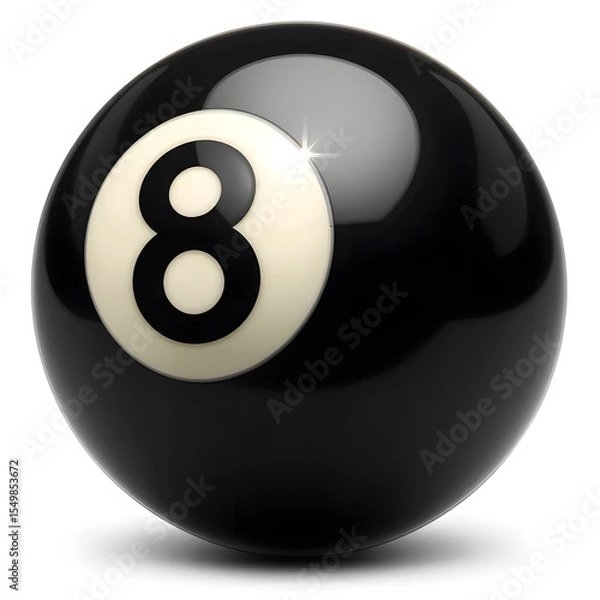 Fototapeta Eight Ball Closeup, A Classic Pool Equipment. Its Glossy Surface Reflects Light. The Number Eight Is Centered. A Sleek Design For Billiards Games.