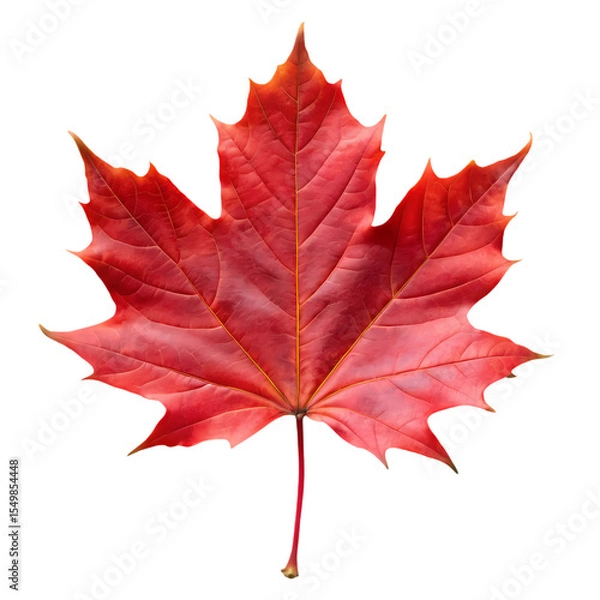 Fototapeta Single Red Maple Leaf on White Background isolated on transparent baackground