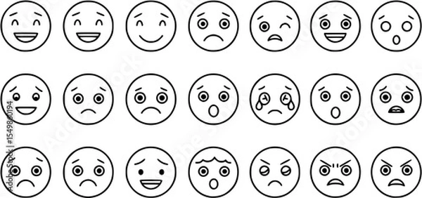 Fototapeta Flat linear emoji faces icons set - vector art featuring diverse facial expressions.

