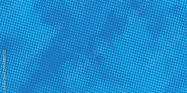 Obraz Halftone dots on blue background. Comic pop art style blank layout. Template design for comic book, presentation, sale or web banner. Vector illustration