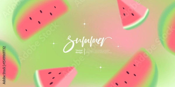 Fototapeta Summer gradient background with blurred watermelons. Suitable for print, cover, social media, banner, backdrop, packaging, promotion.