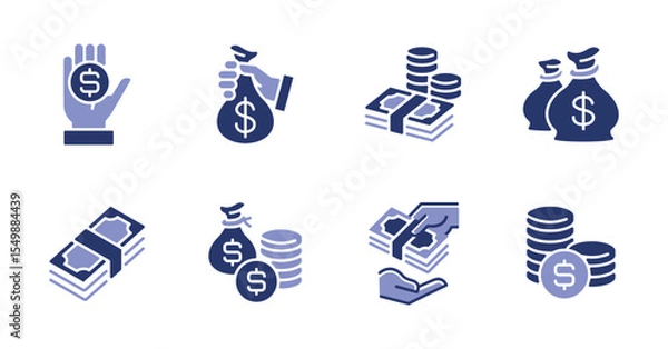 Fototapeta simple dollar cash currency icon set financial dollar bag and coin stack vector business income, salary, donation, loan, wallet, wealth signs illustration