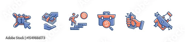 Fototapeta financial working salary icon line set employee work paycheck earning money achievement vector set business income payment symbol illustration