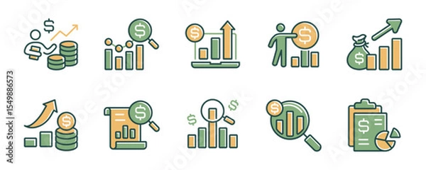Fototapeta collection of financial report chart icon line set business investment profit growth statistic analysis information tracking vector finance accounting budget review symbol illustration