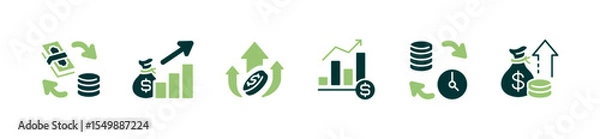 Fototapeta simple business profit growth money arrow icon set dollar cash flow financial success income signs vector illustration
