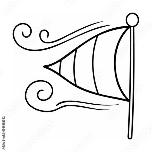Fototapeta Black Line Drawing Flag Waving in Wind Swirls vector
