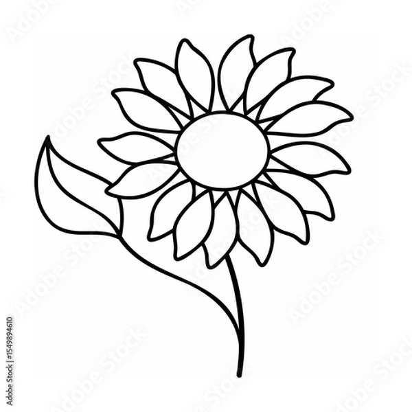 Fototapeta Black Line Drawing Simple Sunflower Flower Botanical Illustration