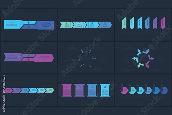 Obraz Set creative concept for infographic with 2, 6 steps, template for web on a black background.