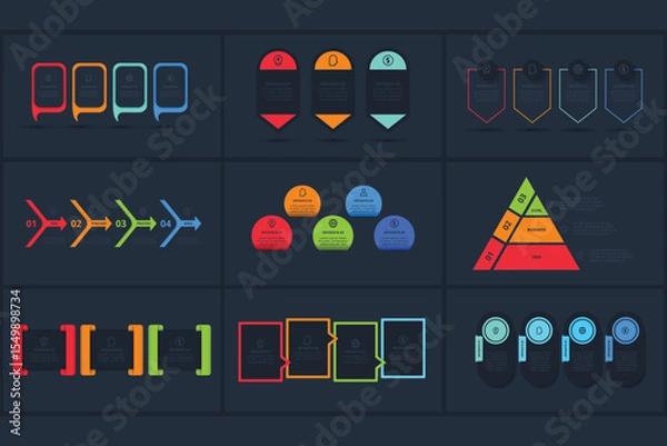 Obraz Set creative concept for infographic with 2, 3, steps, template for web on a black background.