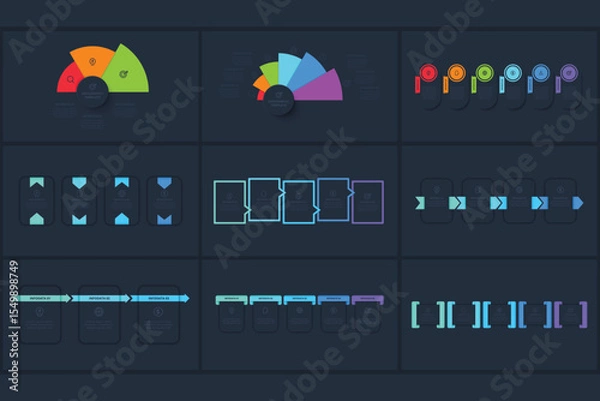 Obraz Set creative concept for infographic with 3, 4, 5, 6 steps, template for web on a black background.