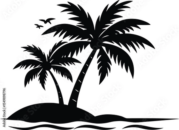 Obraz Sea Beach and Palm Tree Silhouette Scene Illustration and Vector File 
