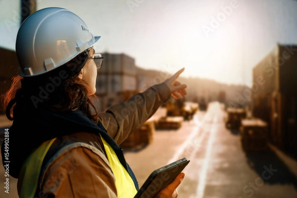 Fototapeta working in container terminal