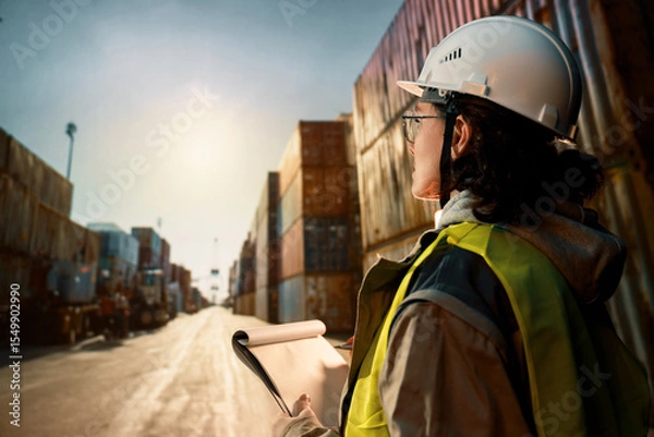 Fototapeta working in container terminal