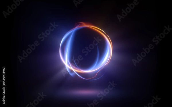 Fototapeta Glow swirl light effect. Circular lens flare. Abstract rotational lines. Power energy element. Luminous sci-fi. Shining neon lights. Swirl trail effect. Dynamic ellipse. Neon gradient. Purple illusion