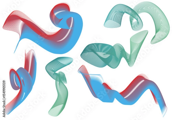 Obraz Striped gradient outline patterns isolated on transparent background. Spiral squiggle graphic illustration.