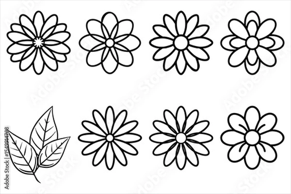 Obraz Delicate Floral Outlines An Assortment of Botanical Drawings Featuring Diverse Flower Variations and Leafy Accents Ideal for Coloring Pages