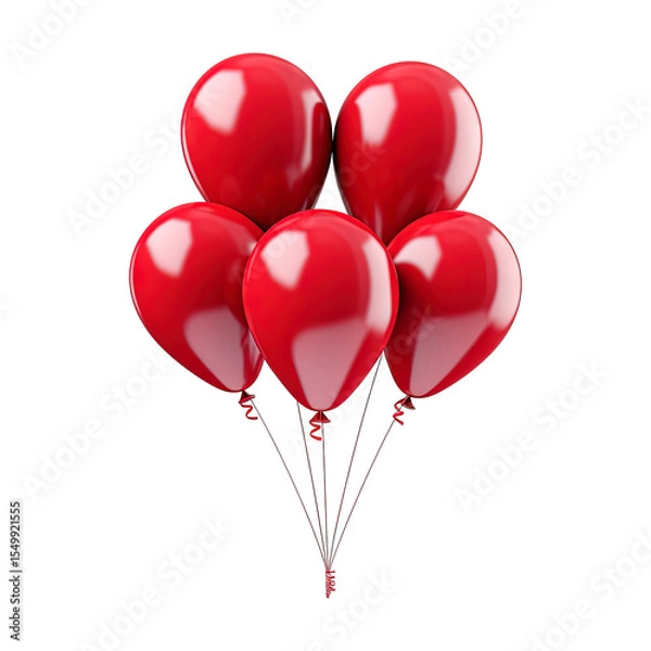 Fototapeta red balloons floating together isolated on transparent white background, clipping path