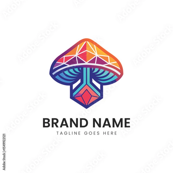 Obraz A vibrant geometric mushroom logo featuring bright colors like orange, blue, and purple, designed with a modern aesthetic, perfect for branding or creative projects.