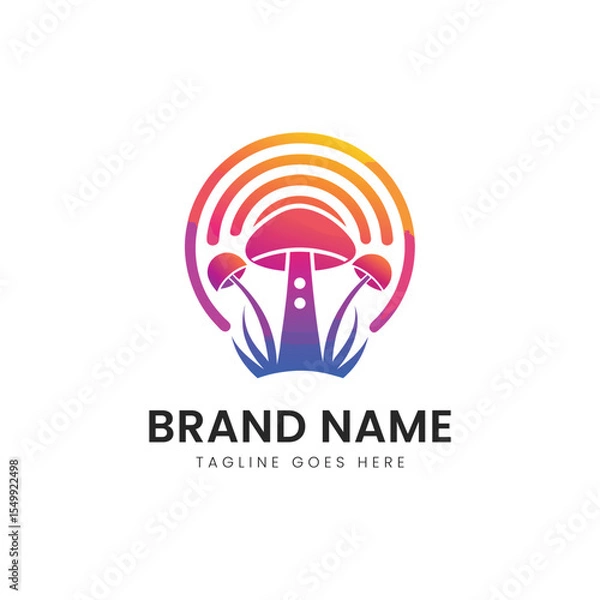Obraz A vibrant and modern logo featuring stylized mushrooms and colorful concentric circles, symbolizing nature and creativity in a fresh design.