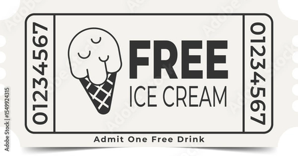 Fototapeta Free Ice Cream Ticket Template. Admit One. Vector Design.