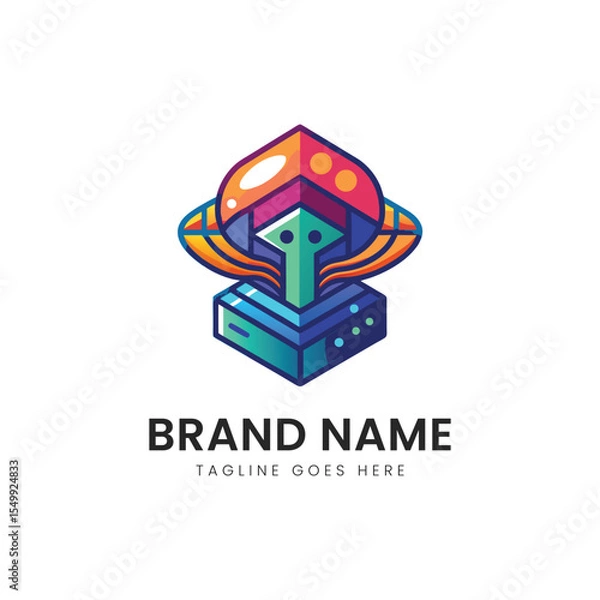 Obraz A vibrant, abstract logo featuring geometric shapes and a colorful palette, perfect for tech or gaming brands seeking a modern identity.