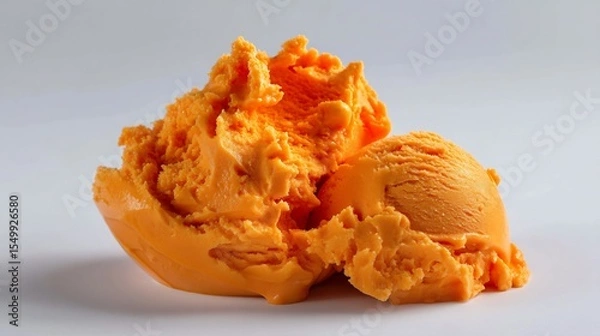 Fototapeta Delicious and vibrant orange ice cream scoop presented on a clean background