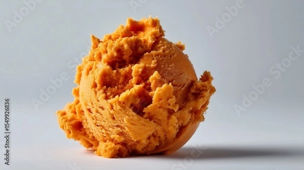 Fototapeta Delicious orange ice cream scoop, close-up studio shot on white backdrop