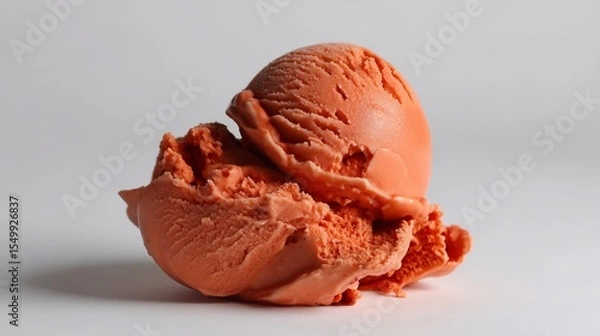 Fototapeta Delicious orange ice cream scoop on a white background, a sweet frozen treat