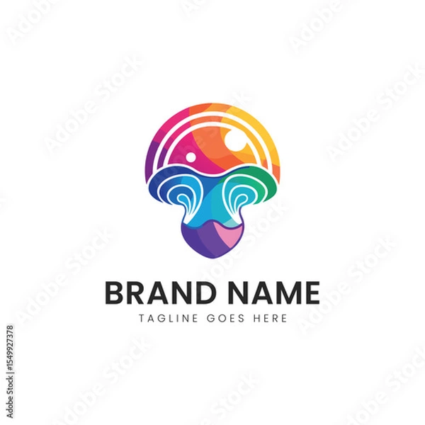 Obraz A vibrant, multicolored mushroom logo design featuring smooth curves and circular elements, conveying a sense of creativity and modernity.