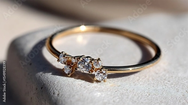 Fototapeta Elegant gold ring adorned with sparkling diamonds on a minimalist surface