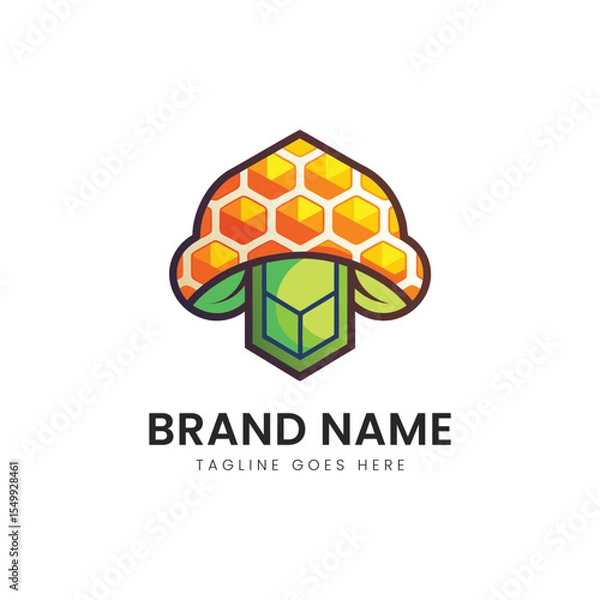 Obraz A vibrant, modern logo featuring a stylized turtle with a honeycomb shell, symbolizing innovation and nature. Ideal for eco-friendly brands or tech startups.