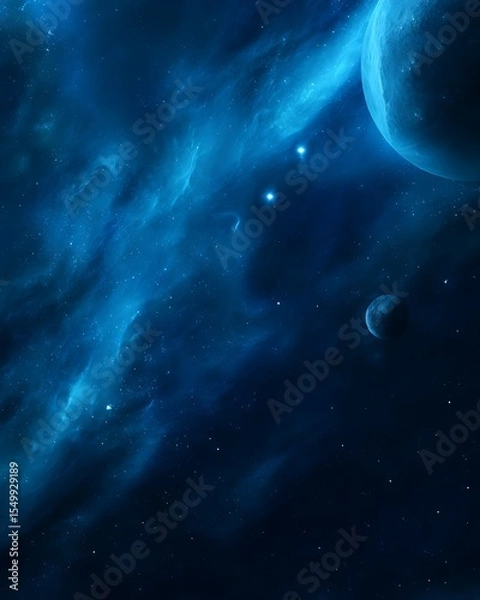 Obraz Blue cosmic view with planets and nebula