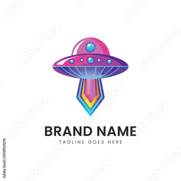 Obraz A vibrant illustration of a colorful UFO with a sleek design featuring pink and purple hues, set against a clean, white background, evoking a sense of wonder and imagination.