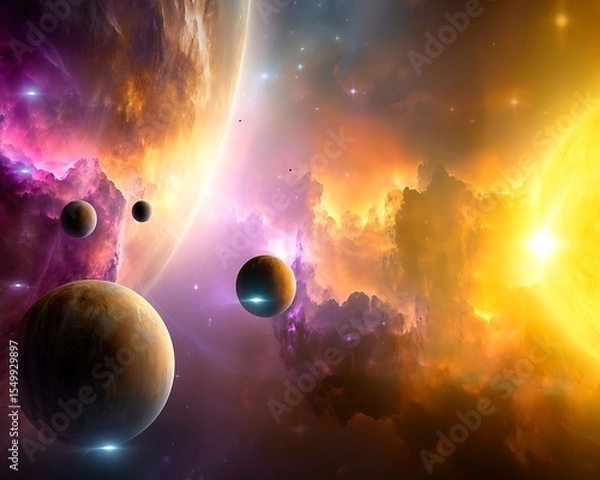 Obraz Planets and nebulae across the universe