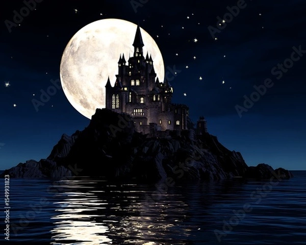 Obraz Castle illuminated beneath moonlit starry skies