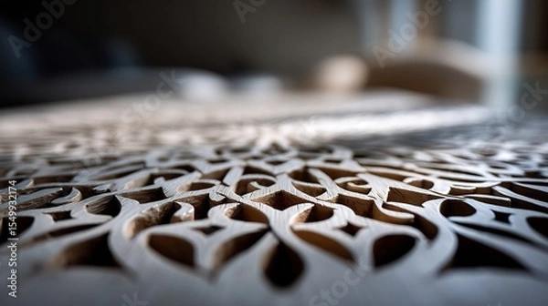 Fototapeta Intricate floral pattern carved into wood, showcasing craftsmanship and detail