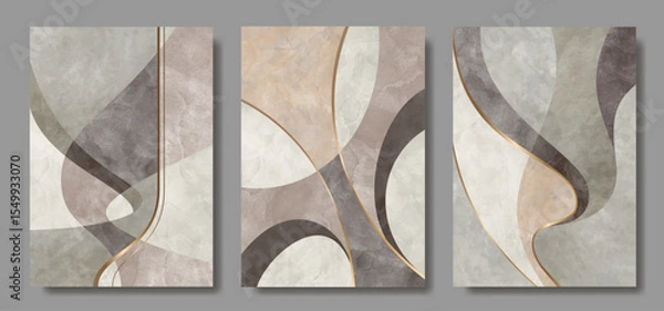 Obraz Abstract set geometric watercolor art background for poster, postcard, brochure, cards, flyer. Creative vector modern minimalist artistic illustration with watercolor texture for design interior.