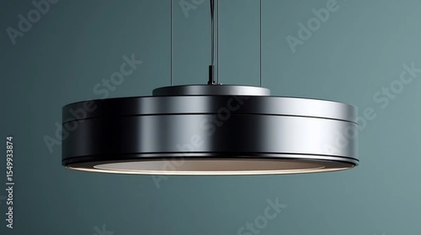 Fototapeta Modern Round Metal LED Pendant Lamp with a Minimalist Design on a Teal Background