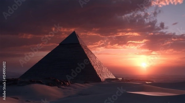 Fototapeta Pyramids of Giza at Sunset, an Egyptian landscape of ancient monuments