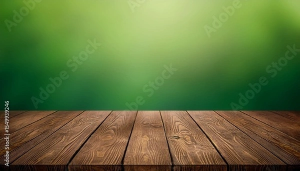 Fototapeta empty brown wooden table top over green gradient background