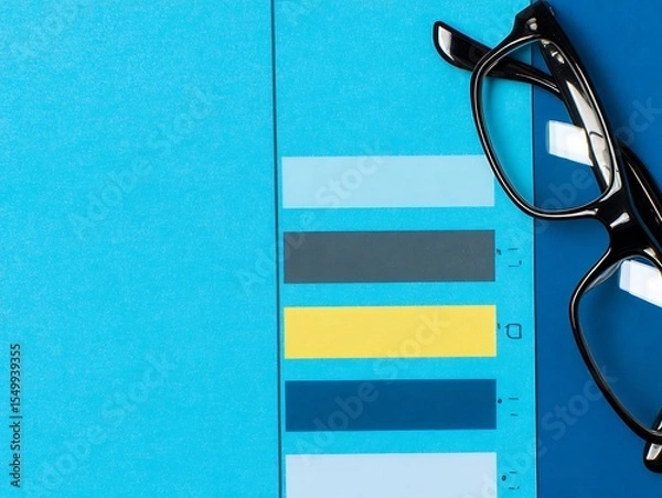 Obraz Color swatches with glasses on blue